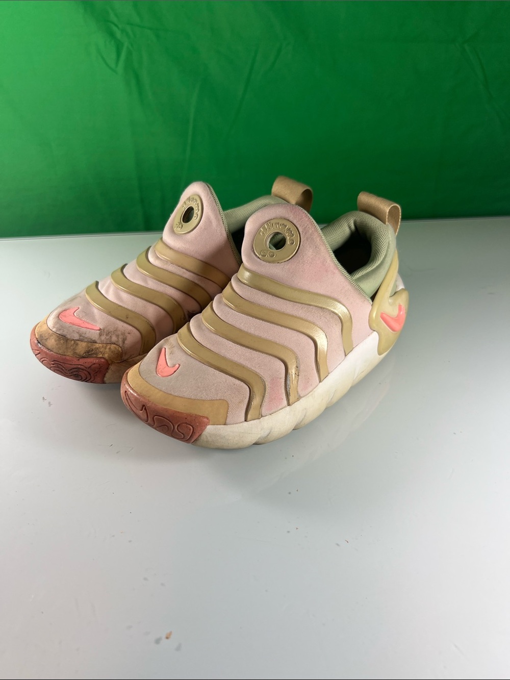 Nike Kids Slip-On Sneakers in Pink and Tan with Coral Accents